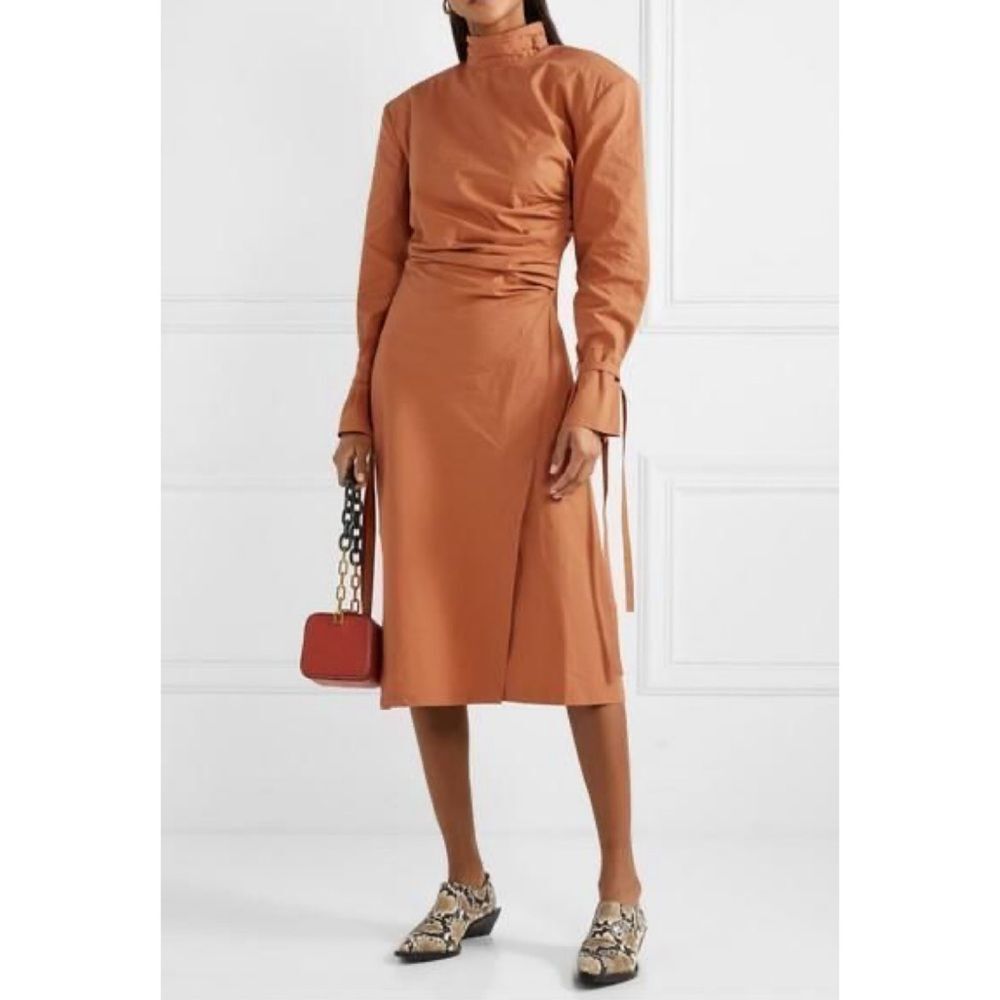 NWT Acne Studios Deera Ruched Cotton Poplin Midi Dress Copper Size 36 (US 4)